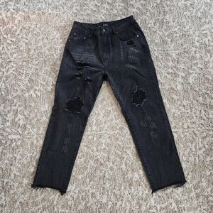 NASTY GAL HIGH WAISTED DISTRESSED BOYFRIEND JEANS -SIZE 12